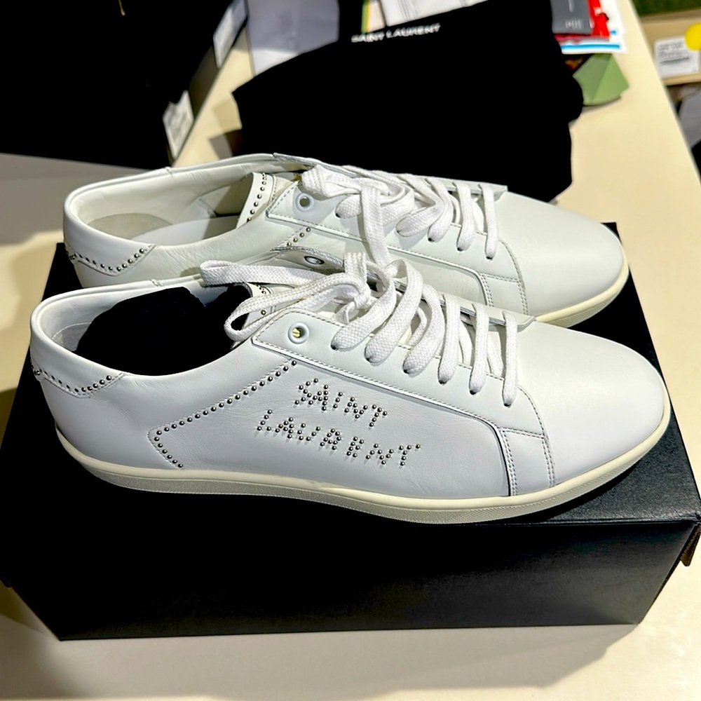 Saint Laurent White Sneakers with Studded Logo